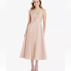 Alfred Sung Spaghetti Strap Satin Midi Dress